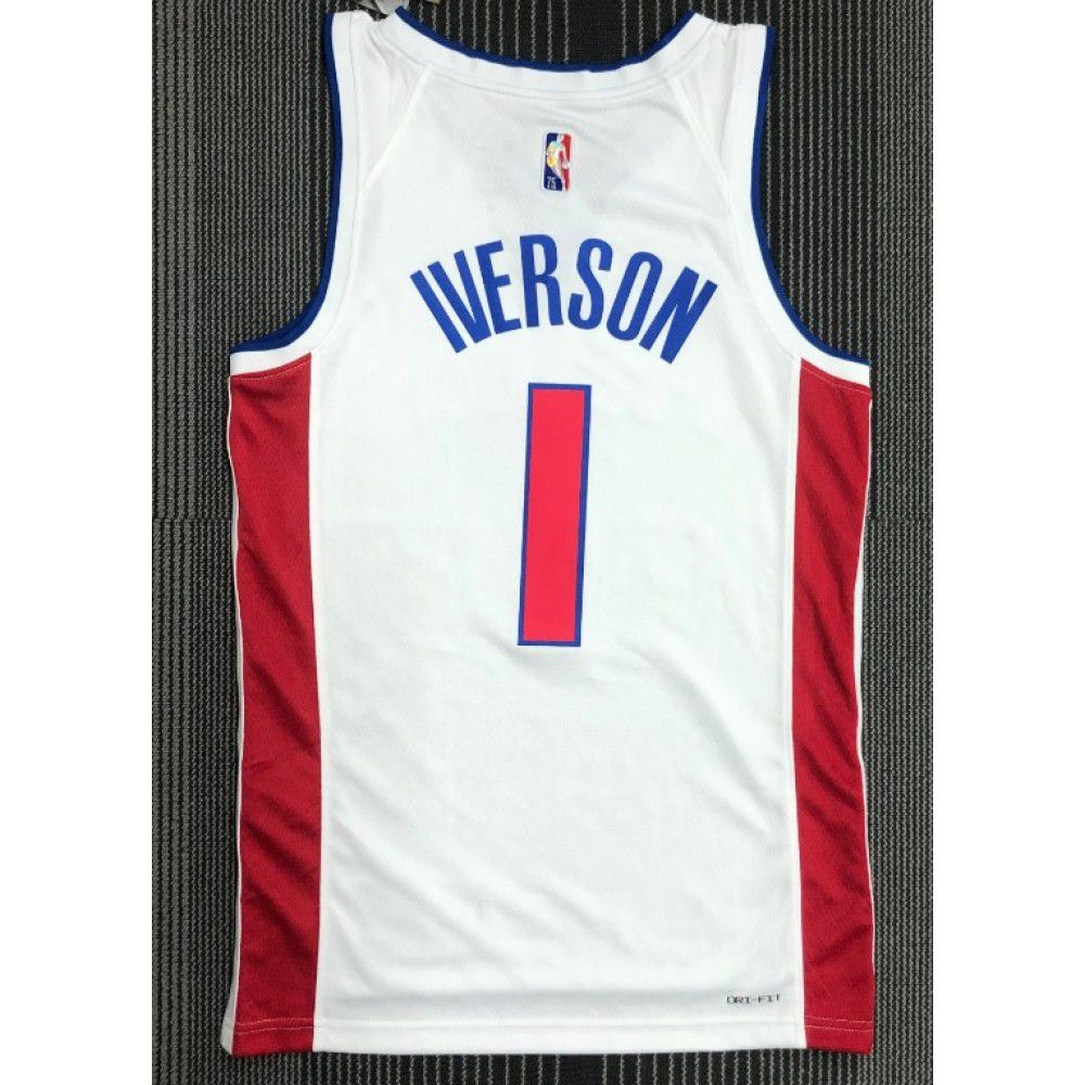 Men's Detroit Pistons Allen Iverson #1 White 2021/22 Swingman NBA Jersey - Icon Edition-Pro Kit Vault | Brand New 26/27 Sports Jerseys